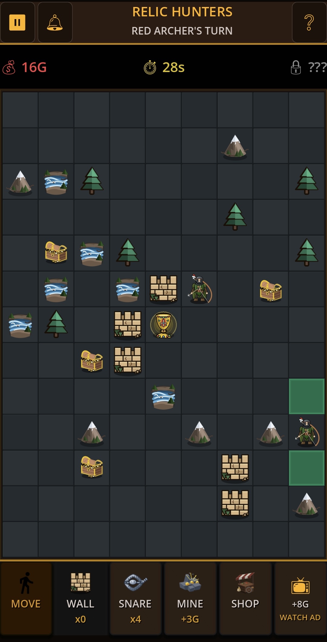 The Relic Hunters game board mid-match